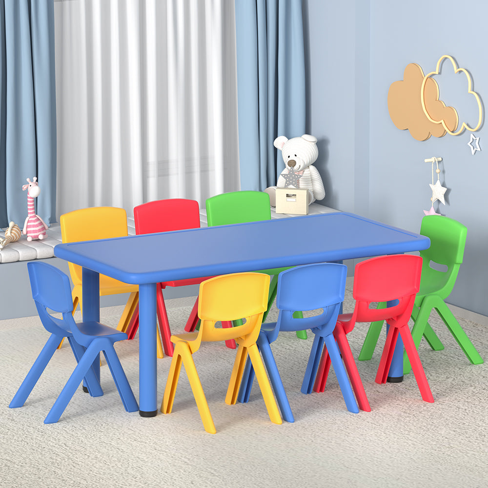 Keezi 9PCS Kids Table and Chairs Set Children Study Desk Furniture Plastic 8 Chairs-0
