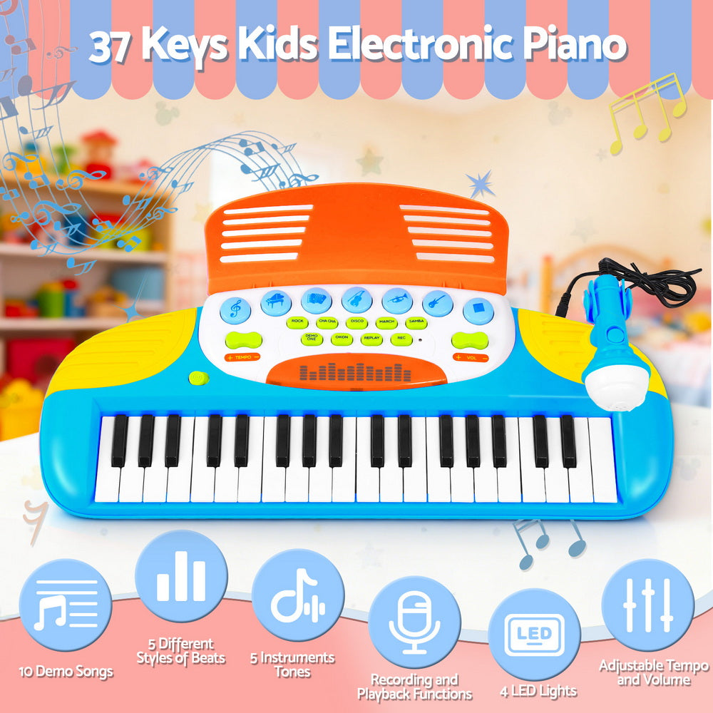 Keezi Kids Piano Keyboard 37 Keys Electronic Musical Instrument Set w/ Stool Microphone-4
