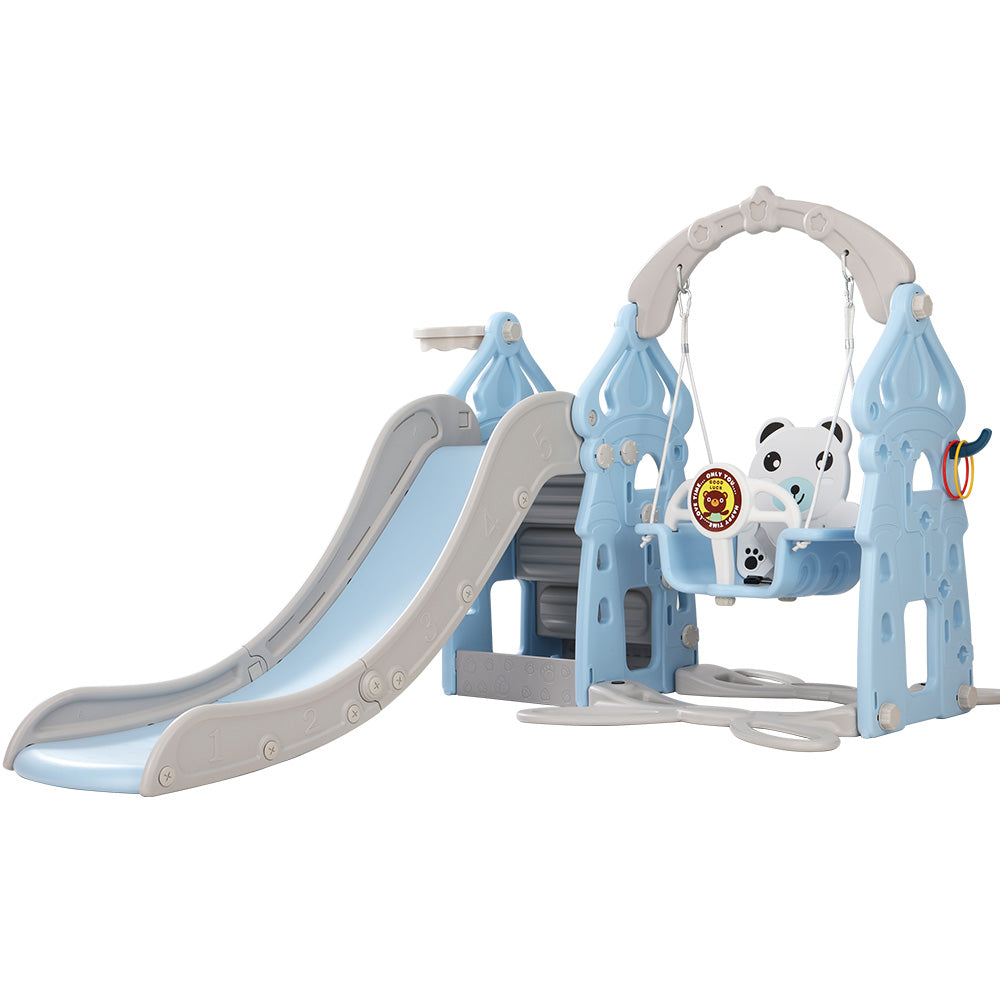Keezi Kids Slide Swing Set Basketball Hoop Rings Outdoor Playground 170cm Blue-0