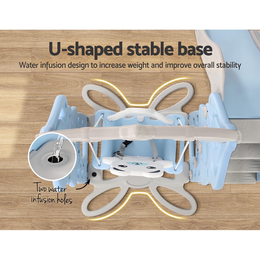 Keezi Kids Slide Swing Set Basketball Hoop Rings Outdoor Playground 170cm Blue-6