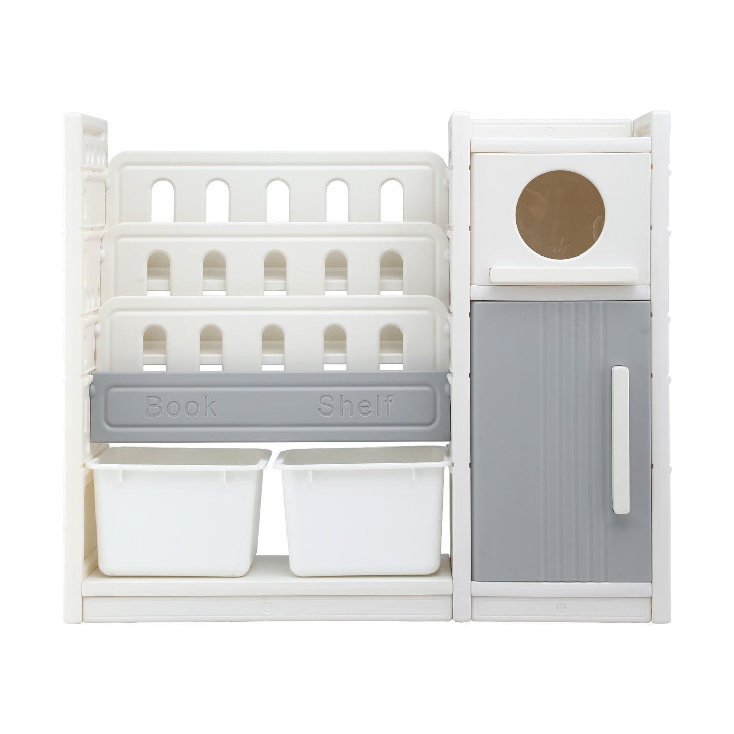 Keezi Kids Bookshelf and Toy Storage Organizer with 3-Tier Bookshelvs, 2 Removable Bins and 2 Storage Cabinets, Toddler Bookshelf with Toy Organizer for Kids' Rooms, Playrooms-3