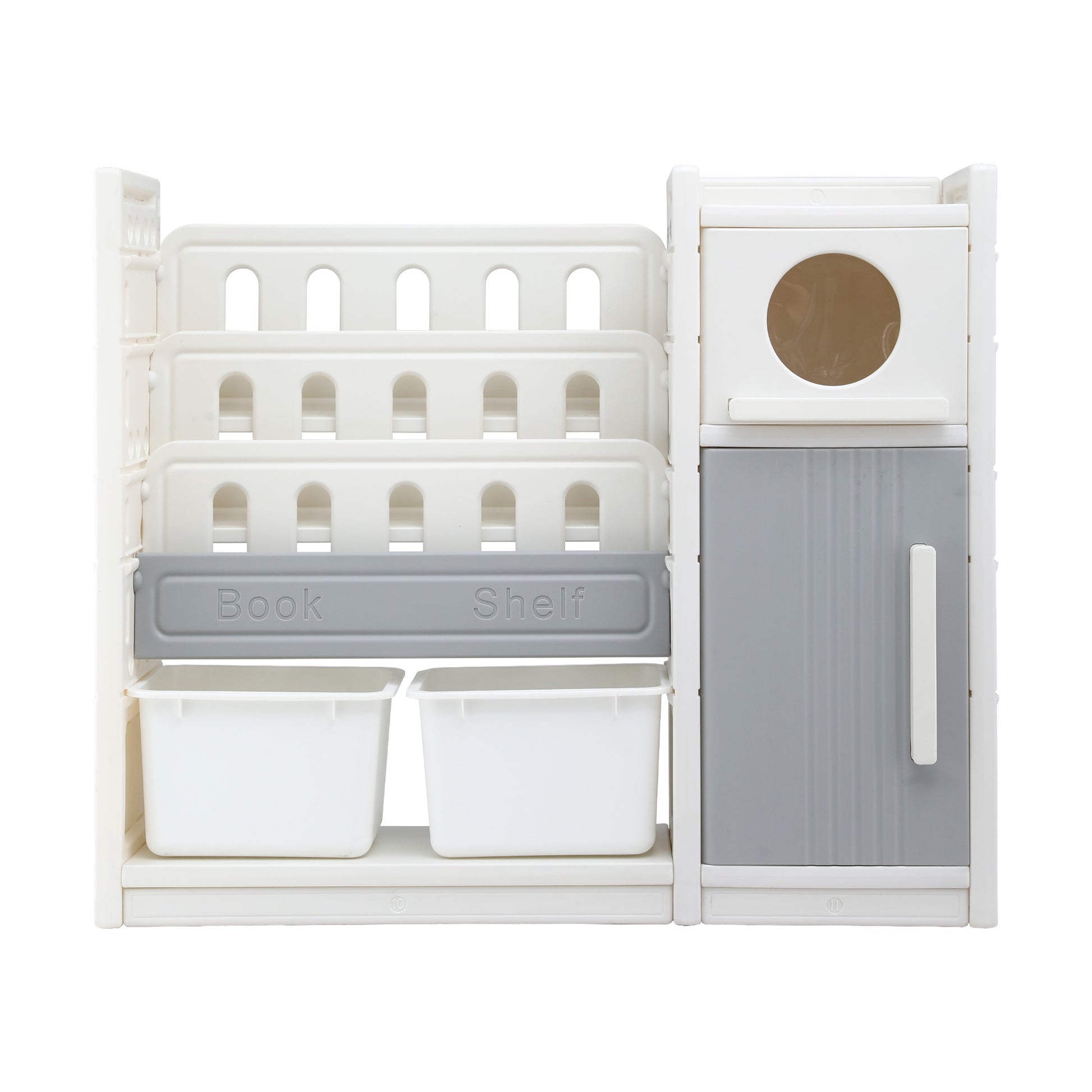 Keezi Kids Bookshelf and Toy Storage Organizer with 3-Tier Bookshelvs, 2 Removable Bins and 2 Storage Cabinets, Toddler Bookshelf with Toy Organizer for Kids' Rooms, Playrooms-3