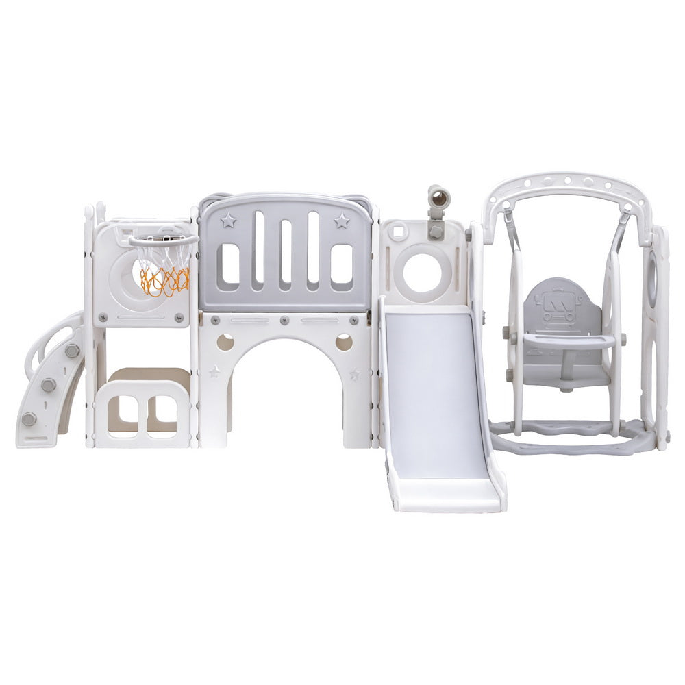 Keezi Kids Slide Swing Set Basketball Hoop Ring Football Outdoor Toys 132cm grey-2