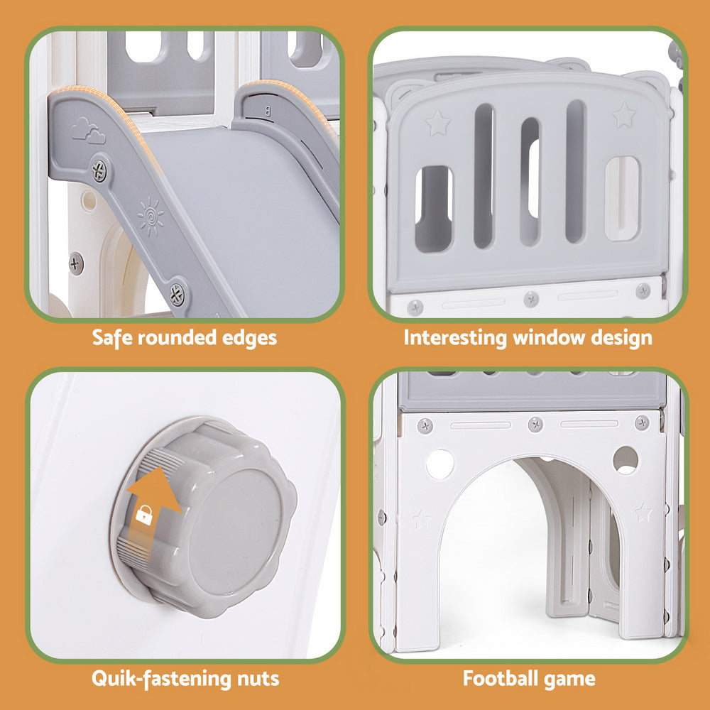 Keezi Kids Slide Swing Set Basketball Hoop Ring Football Outdoor Toys 132cm grey-5