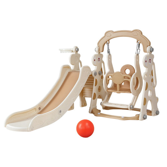 Keezi Kids Slide Swing Set Basketball Hoop Outdoor Playground Toys 160cm Beige-0