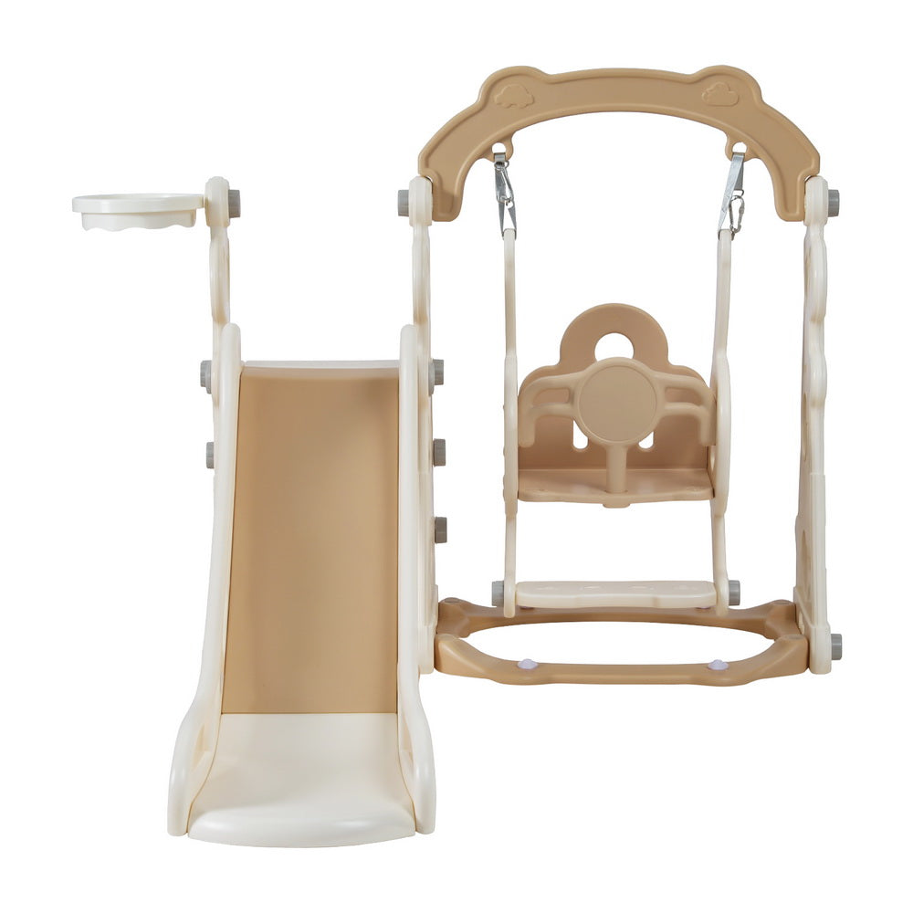 Keezi Kids Slide Swing Set Basketball Hoop Outdoor Playground Toys 160cm Beige-2