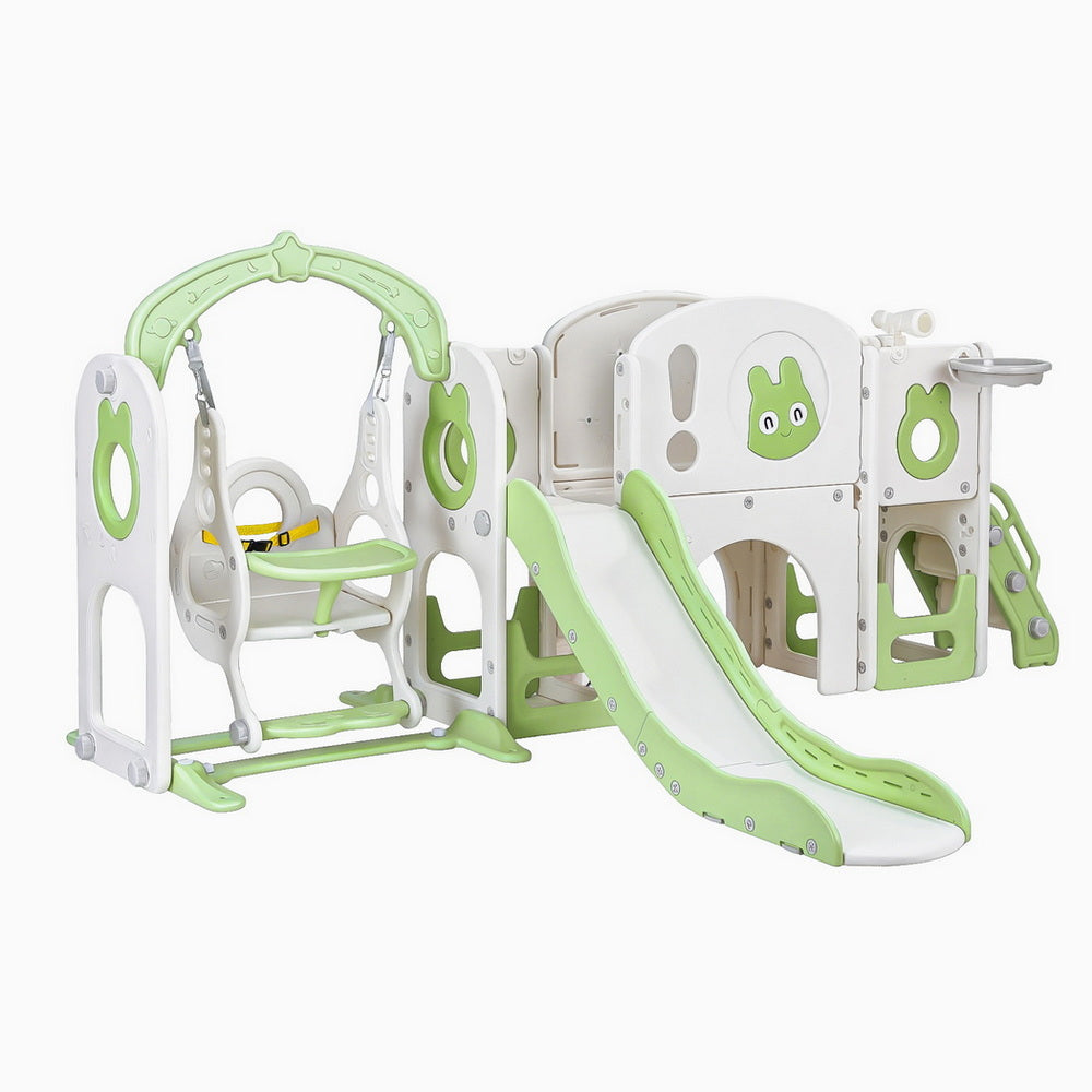 Keezi Kids Slide Swing Set Basketball Hoop Ring Football Outdoor Toys 140cm Green-1