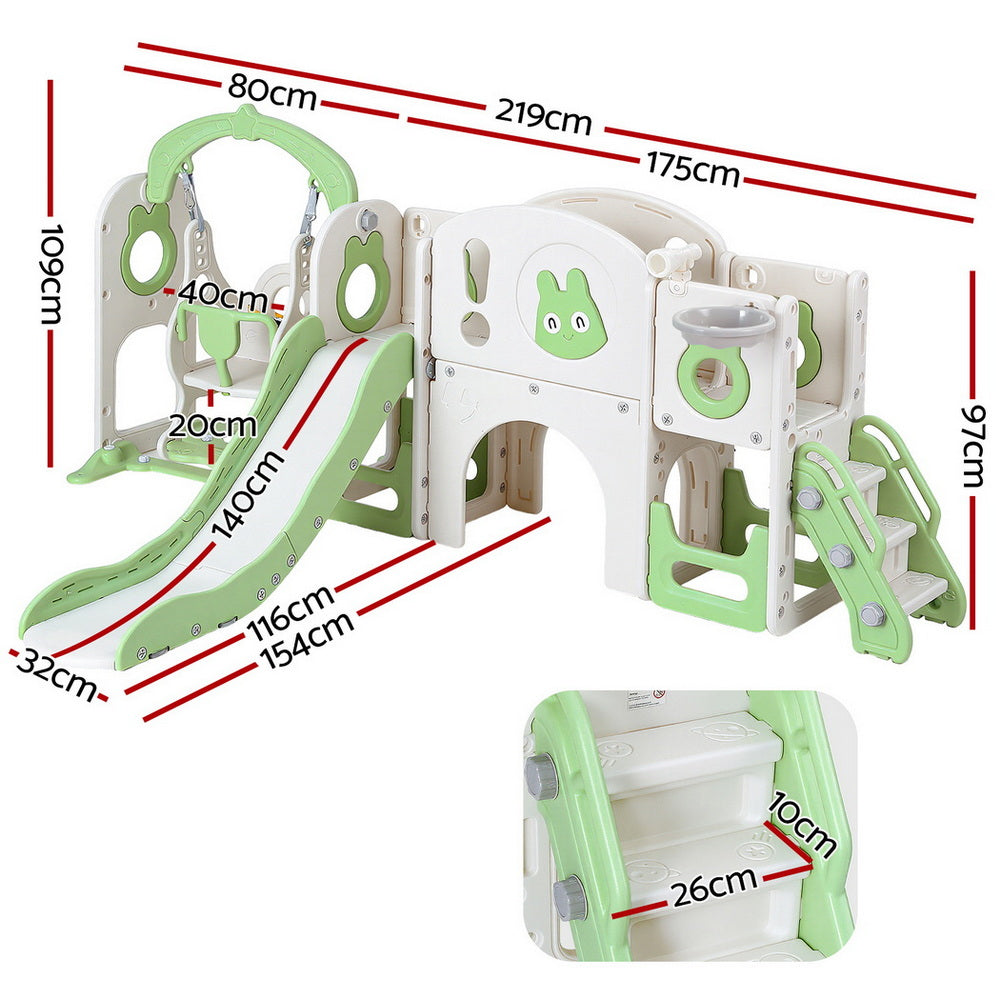 Keezi Kids Slide Swing Set Basketball Hoop Ring Football Outdoor Toys 140cm Green-2