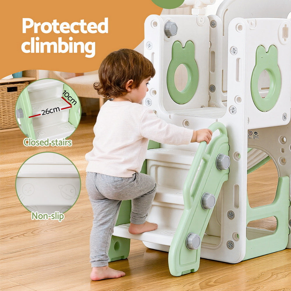 Keezi Kids Slide Swing Set Basketball Hoop Ring Football Outdoor Toys 140cm Green-4