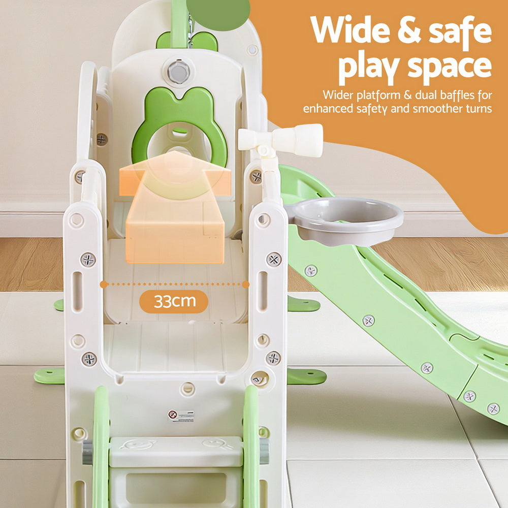 Keezi Kids Slide Swing Set Basketball Hoop Ring Football Outdoor Toys 140cm Green-5