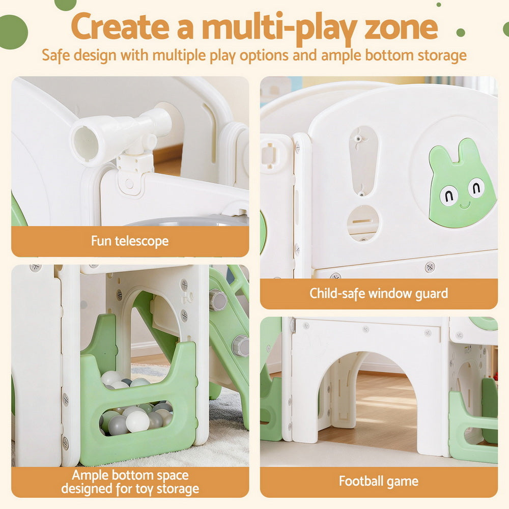 Keezi Kids Slide Swing Set Basketball Hoop Ring Football Outdoor Toys 140cm Green-6