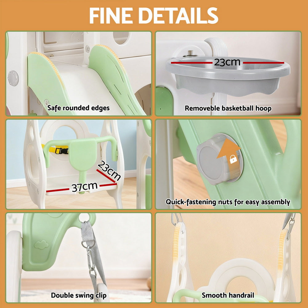 Keezi Kids Slide Swing Set Basketball Hoop Ring Football Outdoor Toys 140cm Green-8