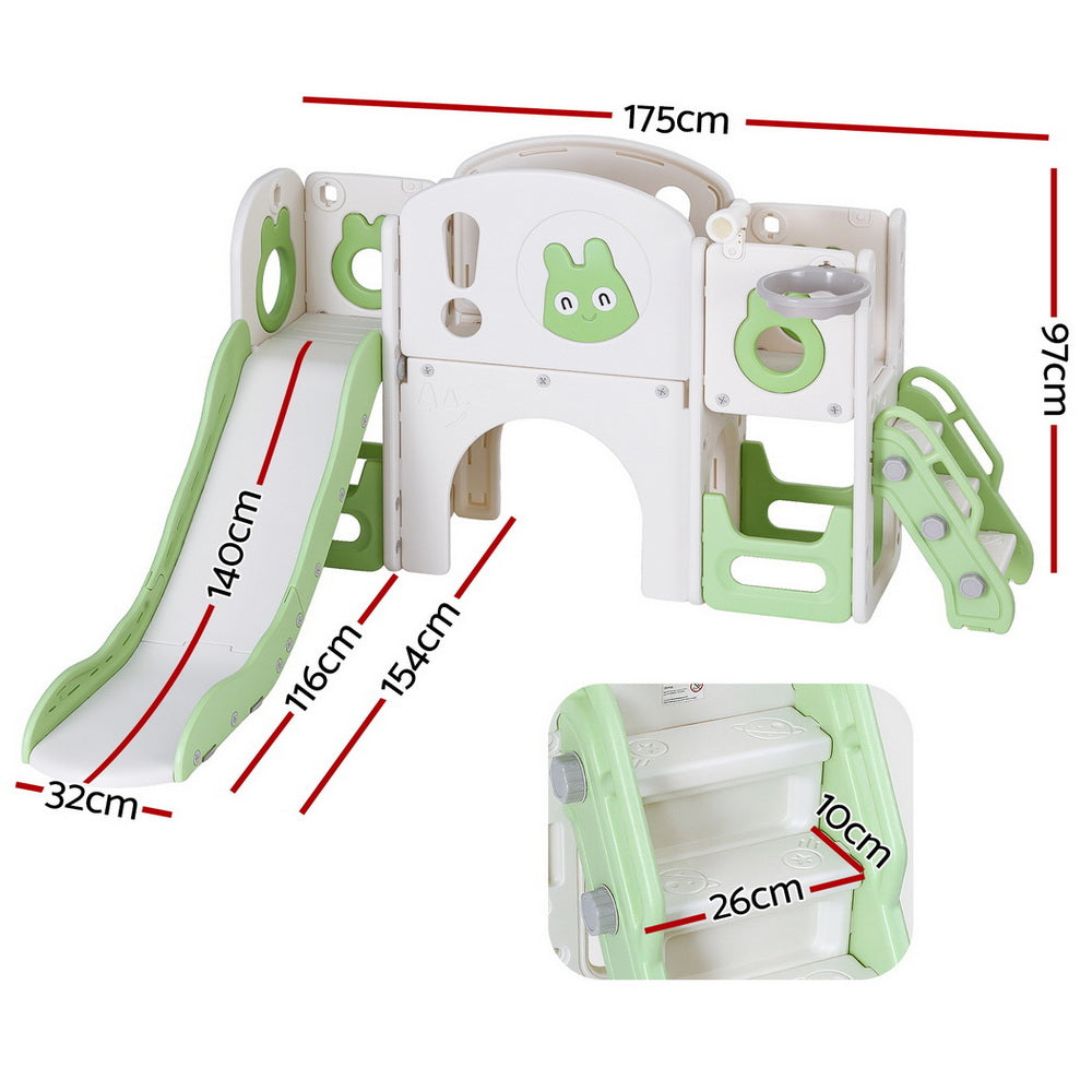 Keezi Kids Slide Swing Set Ball Hoop Rings Football Outdoor Toys Green-2