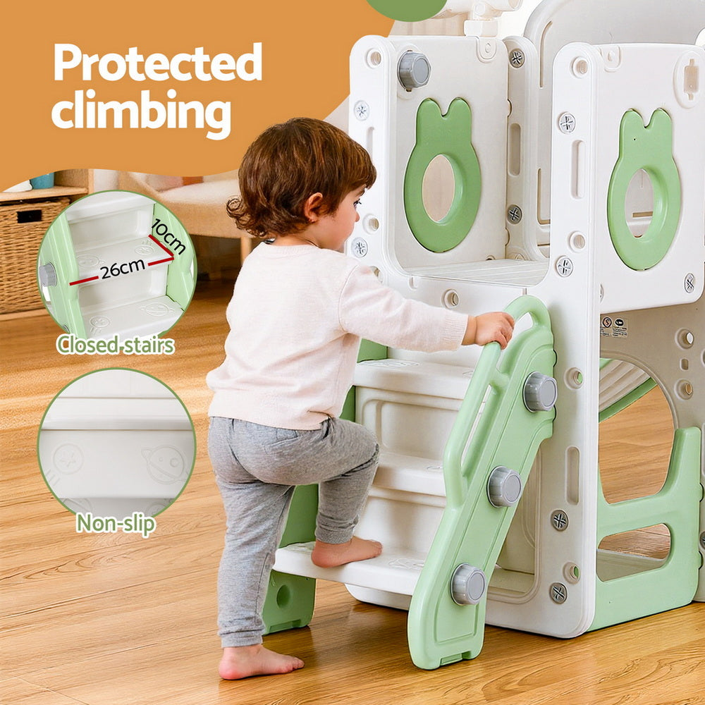 Keezi Kids Slide Swing Set Ball Hoop Rings Football Outdoor Toys Green-4