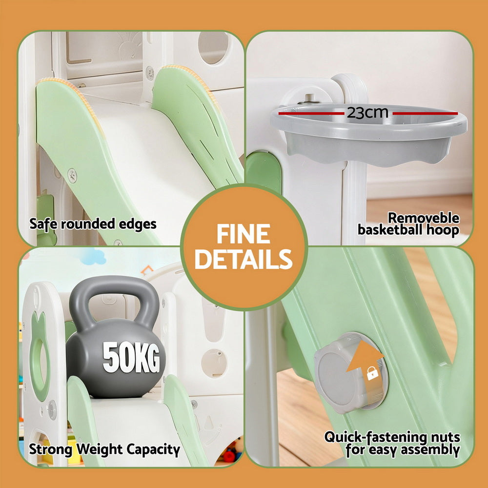 Keezi Kids Slide Swing Set Ball Hoop Rings Football Outdoor Toys Green-7