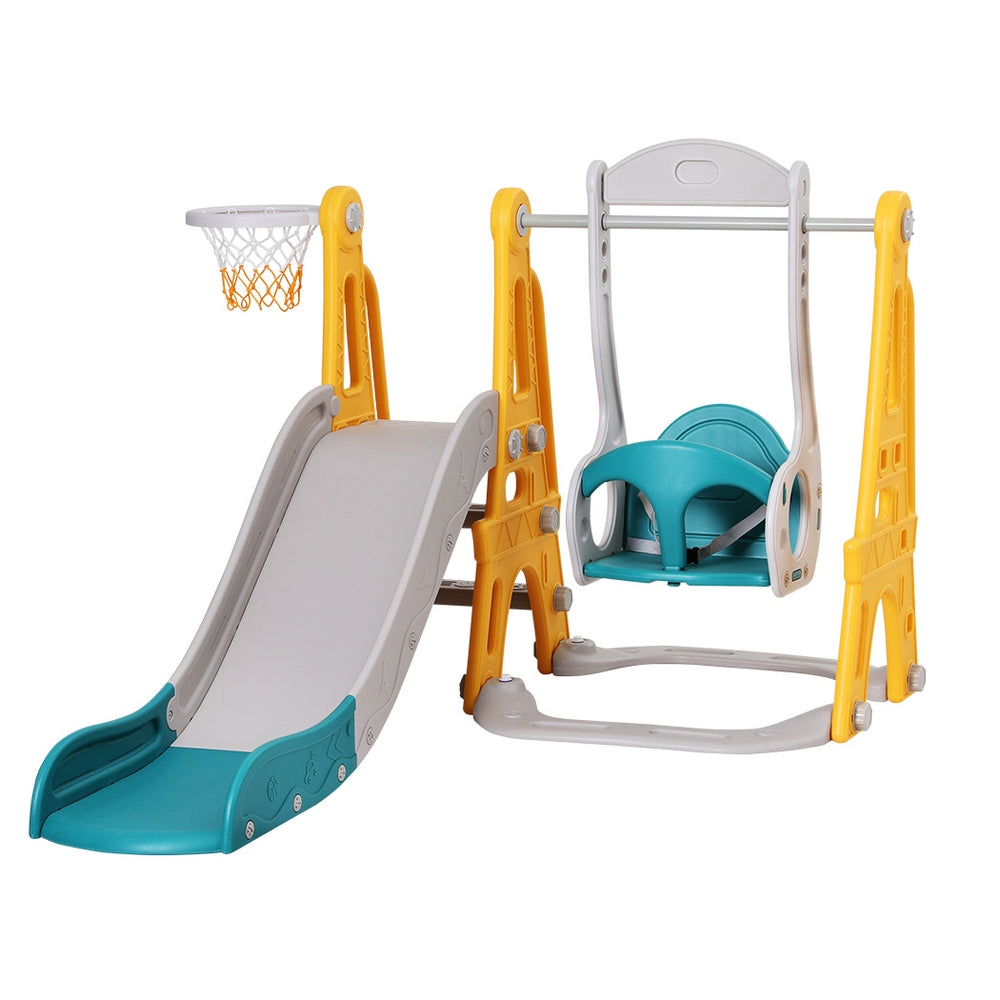Keezi Kids Slide Swing Set Basketball Outdoor Toys Adjustable Height 140cm Green-0