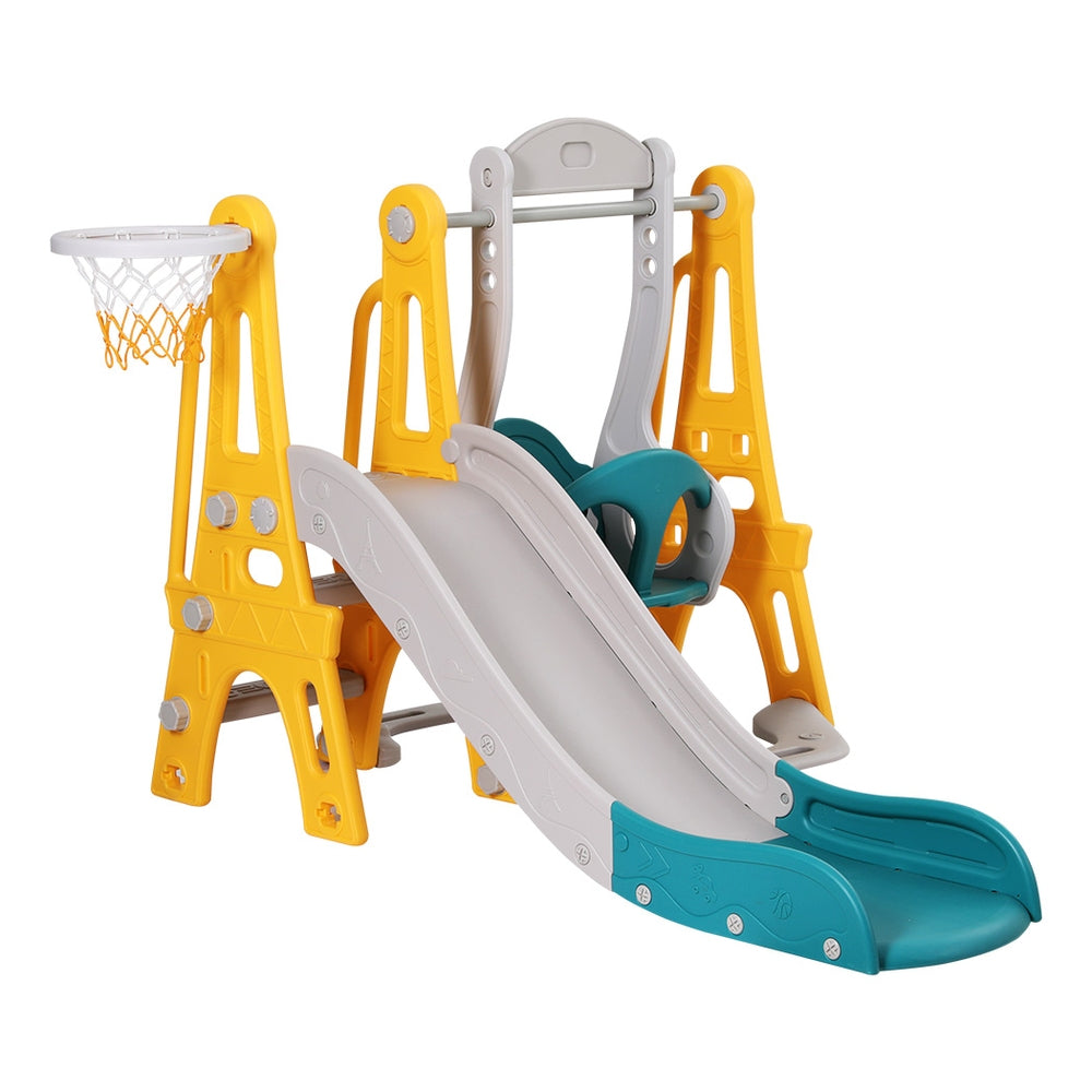 Keezi Kids Slide Swing Set Basketball Outdoor Toys Adjustable Height 140cm Green-2