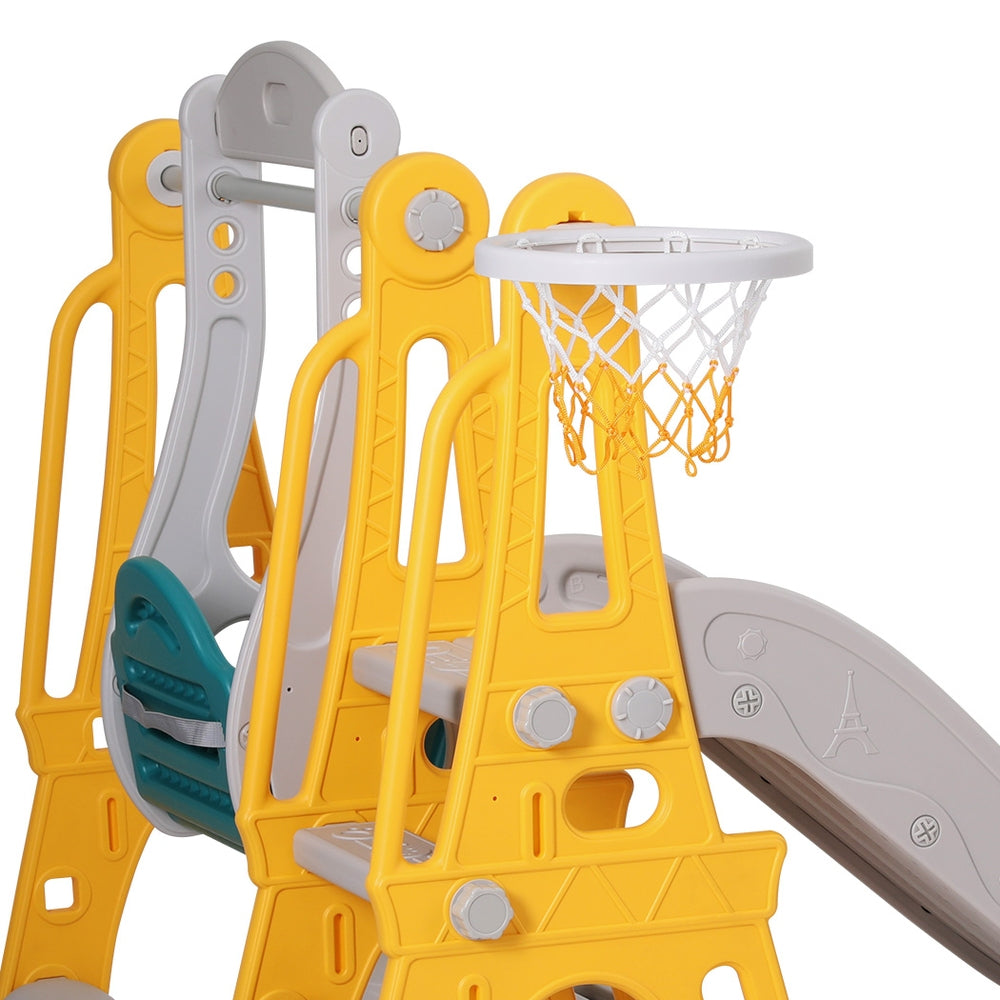 Keezi Kids Slide Swing Set Basketball Outdoor Toys Adjustable Height 140cm Green-3