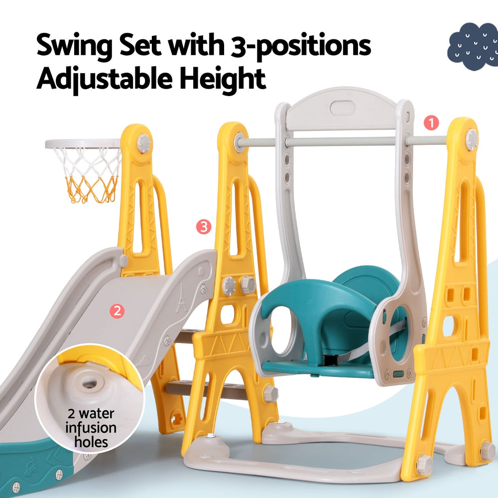 Keezi Kids Slide Swing Set Basketball Outdoor Toys Adjustable Height 140cm Green-5