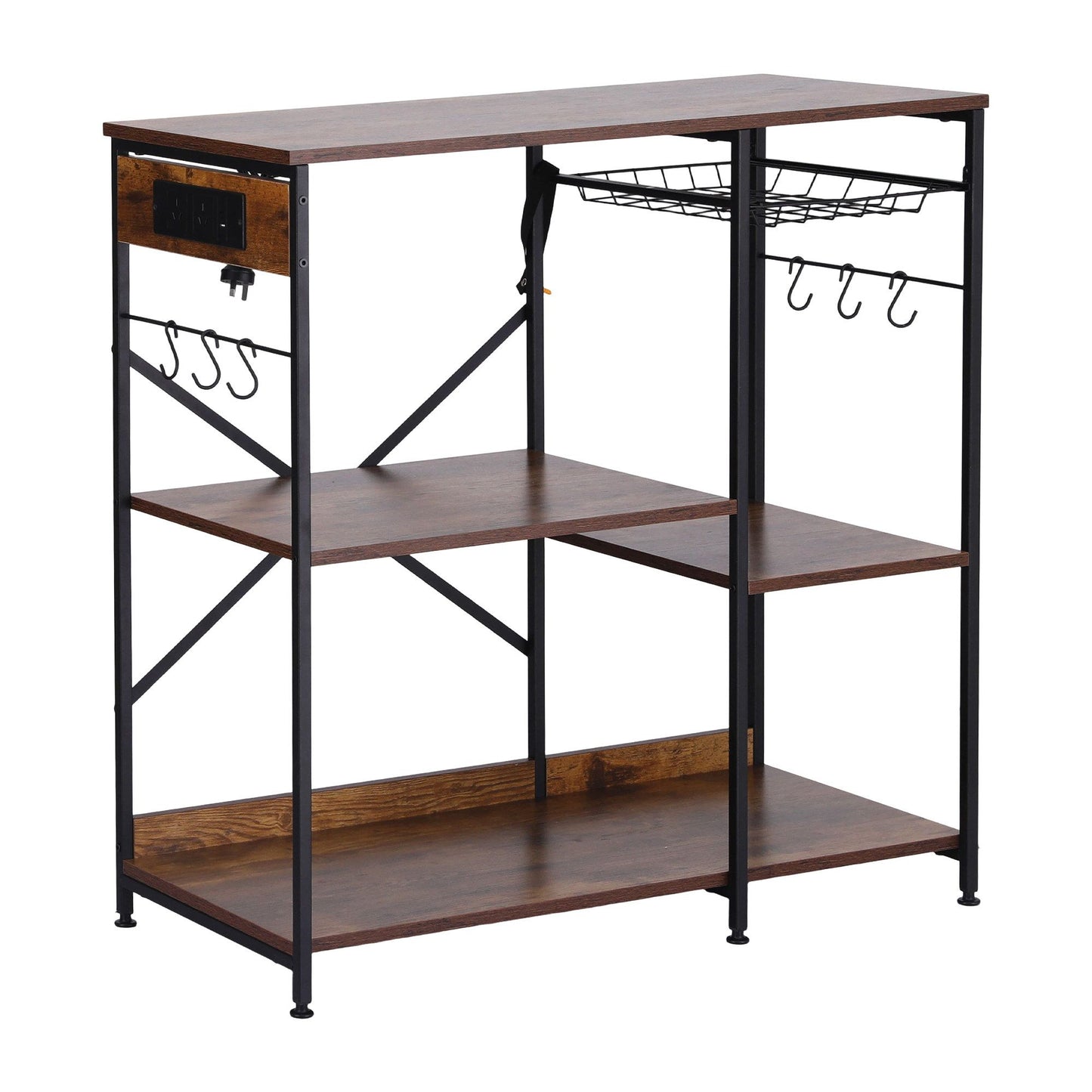 Artiss 3-Tier Kitchen Rack with 2 Power Outlets Microwave Storage Shelf 6 Hooks 90CM