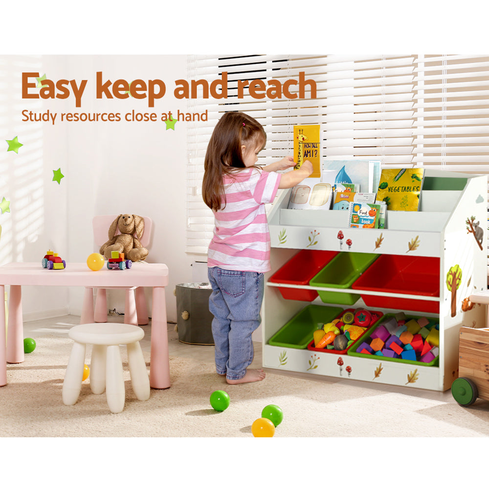 Keezi 3 Tiers Kids Bookshelf Storage Children Bookcase Toy Box Organiser Rack 6 Bins-3