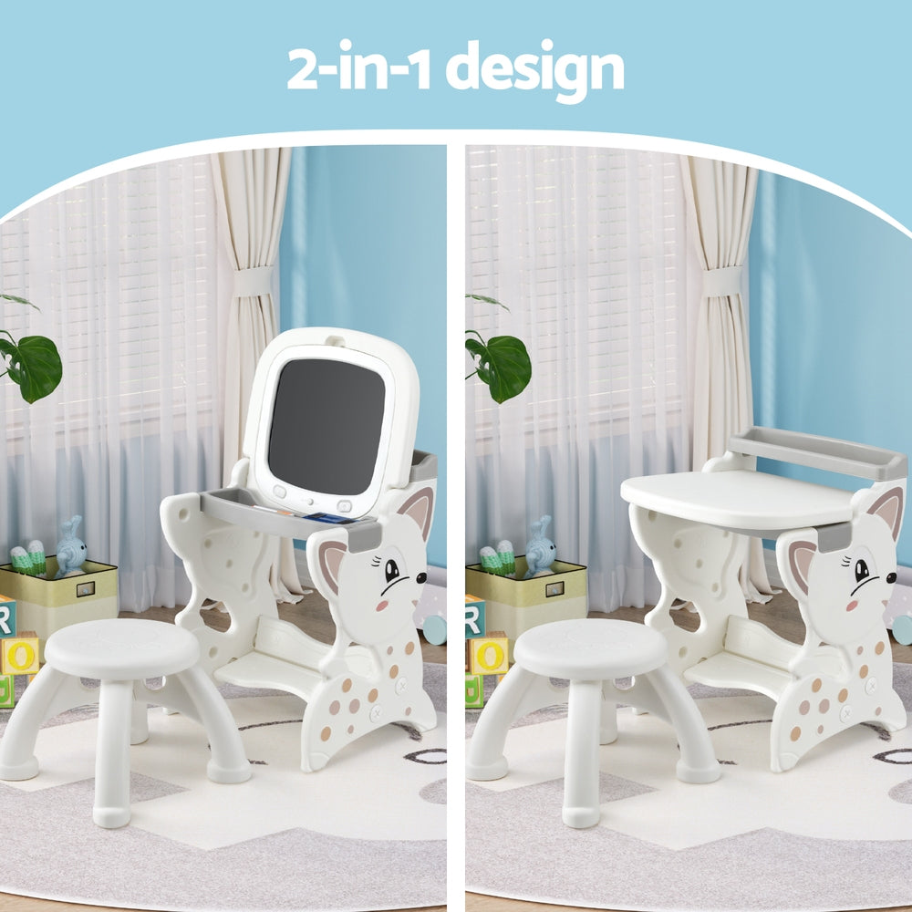 Keezi Kids Table and Chair Set 2 in 1 Easel Desk Stool w/ LCD Writing Tablet-3