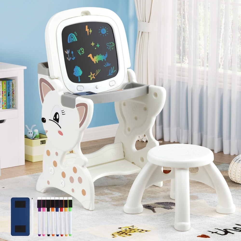Keezi Kids Table and Chair Set 2 in 1 Easel Desk Stool w/ LCD Writing Tablet-6