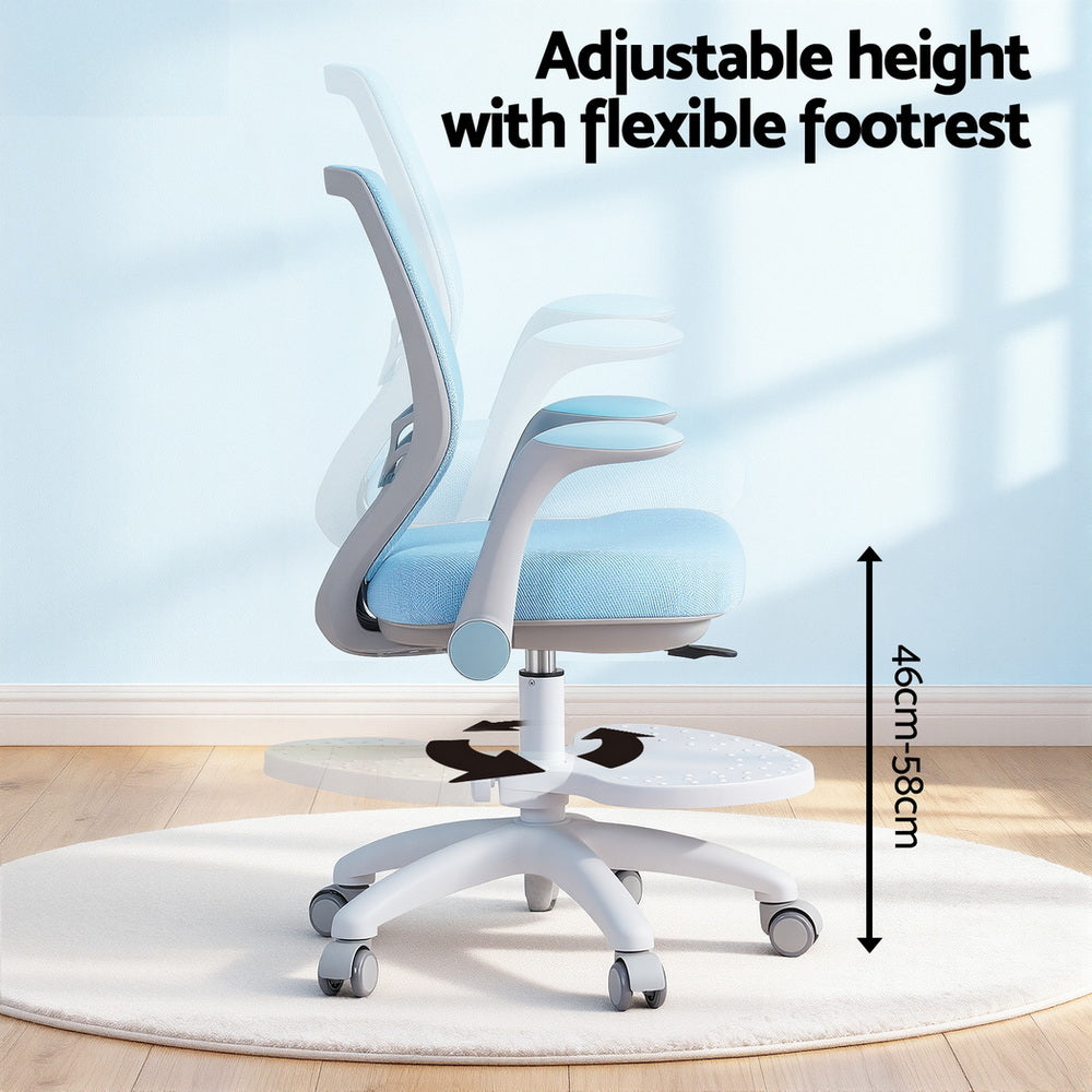 Keezi Kids Ergonomic Study Chair Adjustable w/ Wheels Footrest Blue-3