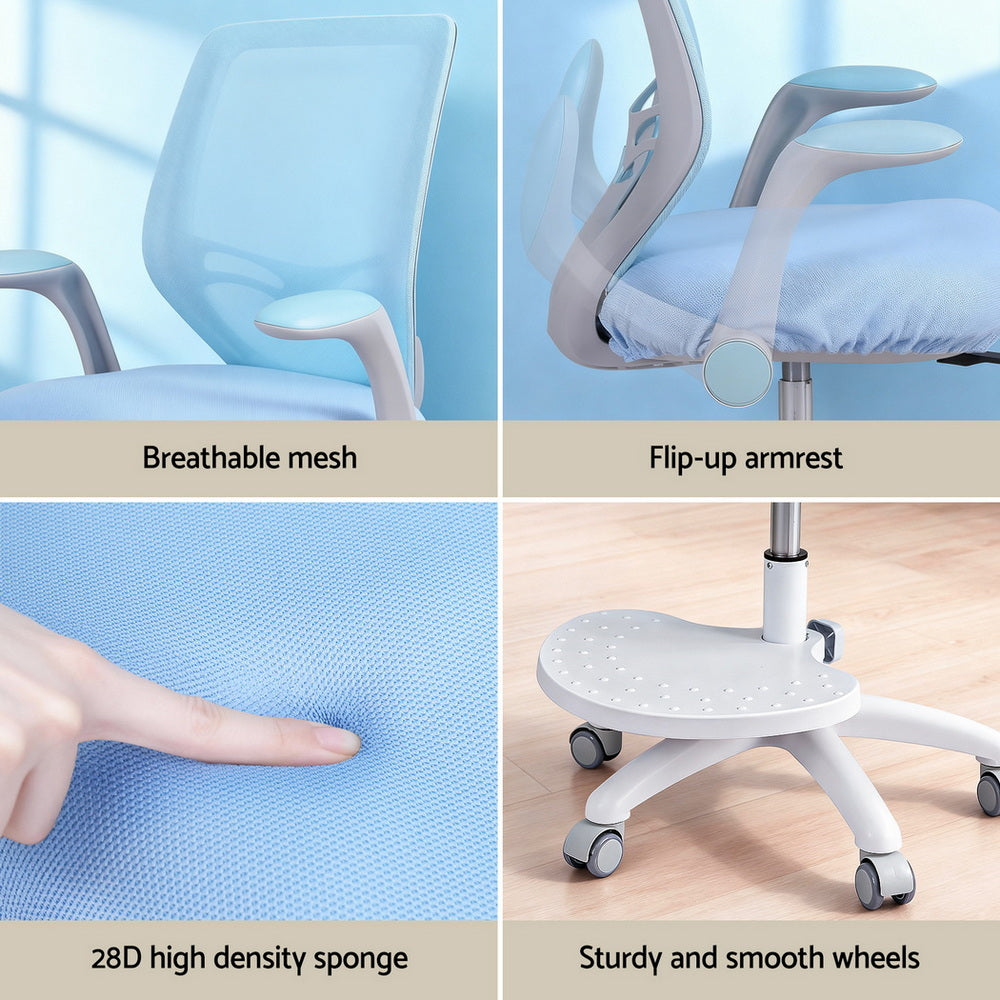 Keezi Kids Ergonomic Study Chair Adjustable w/ Wheels Footrest Blue-5