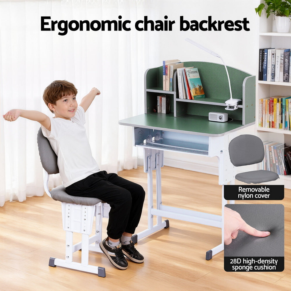Keezi Kids Study Desk Chair Set Adjustable Ergonomic Table LED Lamp Green-5