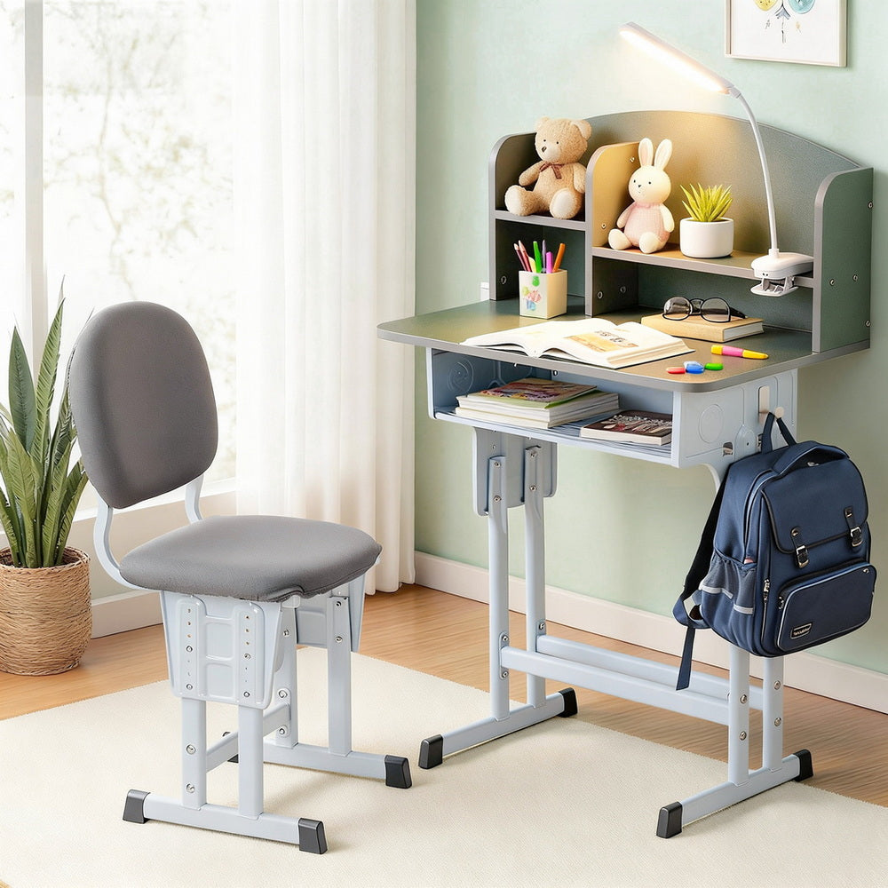 Keezi Kids Study Desk Chair Set Adjustable Ergonomic Table LED Lamp Green-6