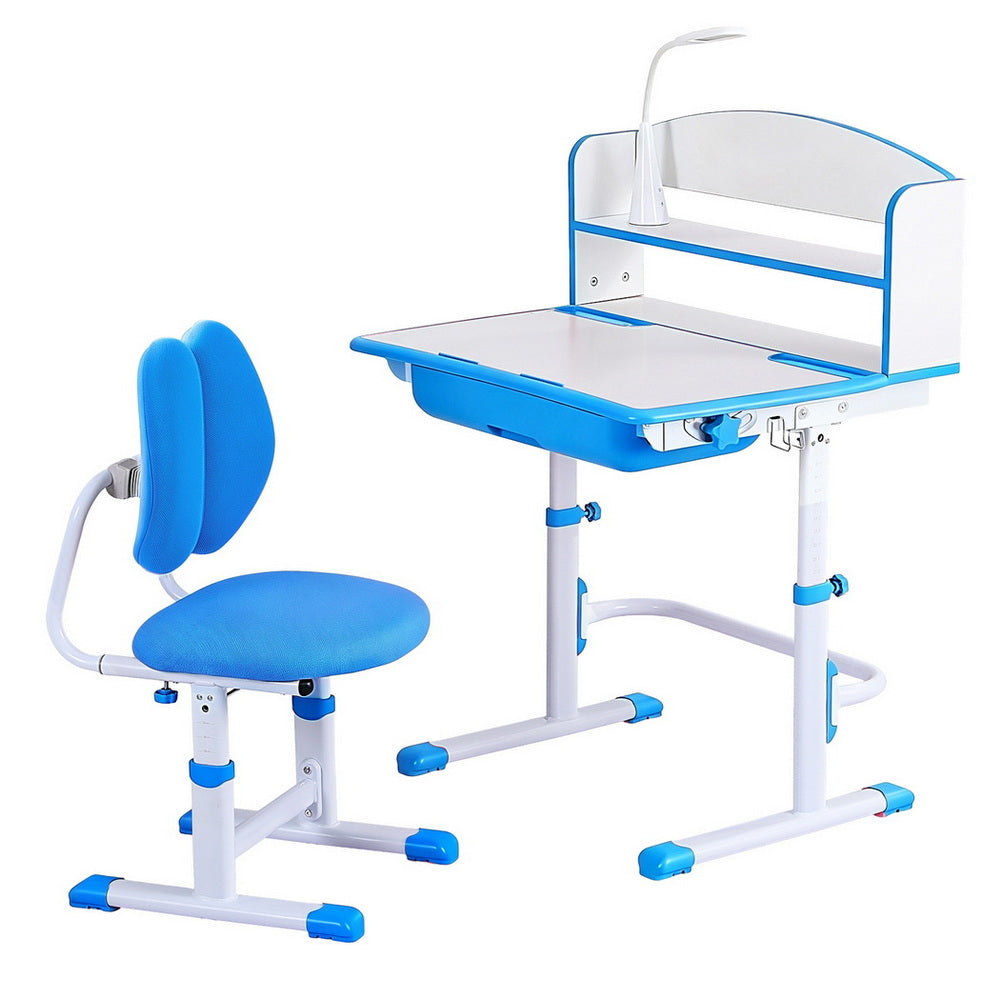 Keezi Kids Study Desk Chair Set Adjustable Ergonomic Table LED Lamp Blue-0
