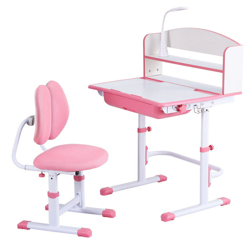 Keezi Kids Study Desk Chair Set Adjustable Ergonomic Table LED Lamp Pink-0