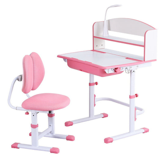 Keezi Kids Study Desk Chair Set Adjustable Ergonomic Table LED Lamp Pink-0