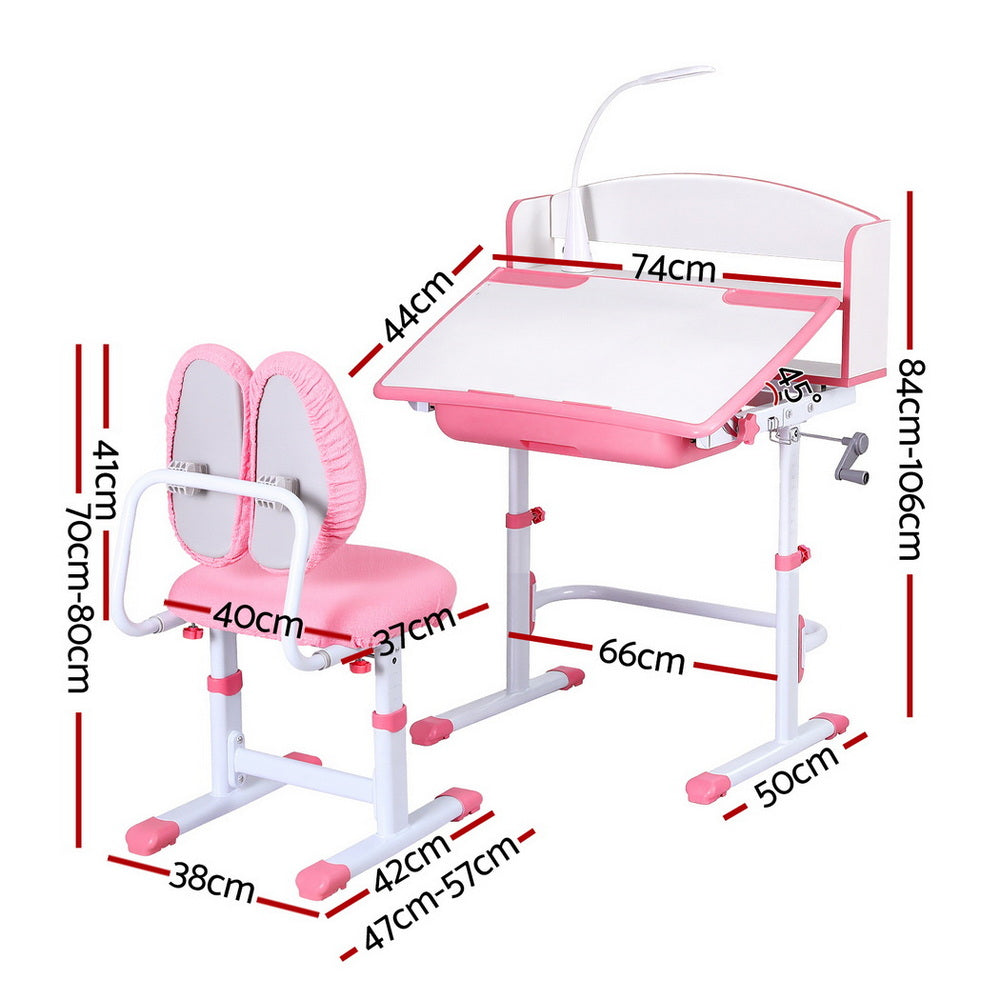 Keezi Kids Study Desk Chair Set Adjustable Ergonomic Table LED Lamp Pink-1