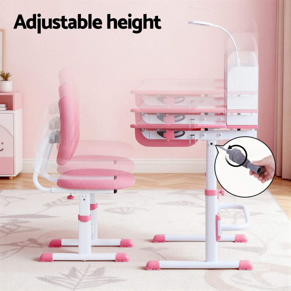 Keezi Kids Study Desk Chair Set Adjustable Ergonomic Table LED Lamp Pink-3