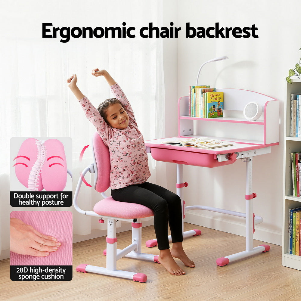Keezi Kids Study Desk Chair Set Adjustable Ergonomic Table LED Lamp Pink-5