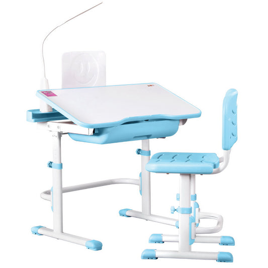 Keezi Kids Table and Chair Set Adjustable Study Desk w/ LED Lamp Reading Blue-0