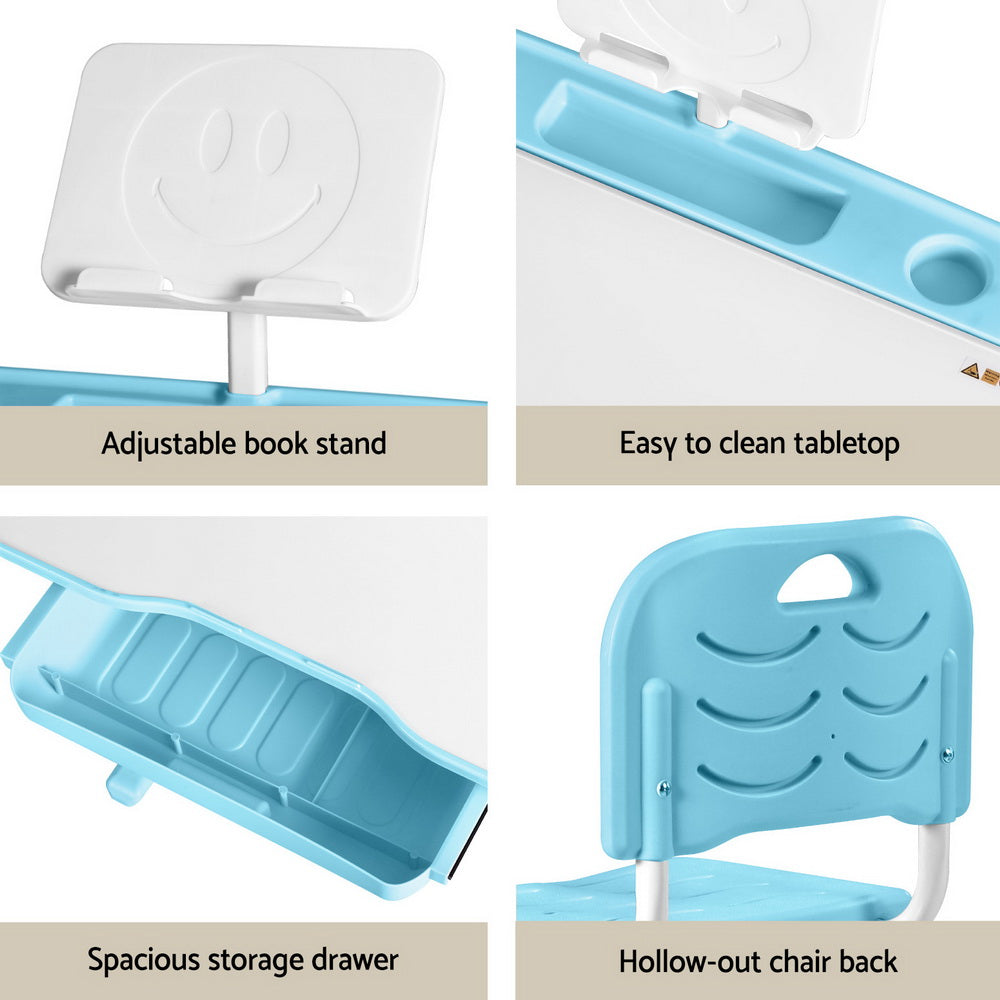 Keezi Kids Table and Chair Set Adjustable Study Desk w/ LED Lamp Reading Blue-5