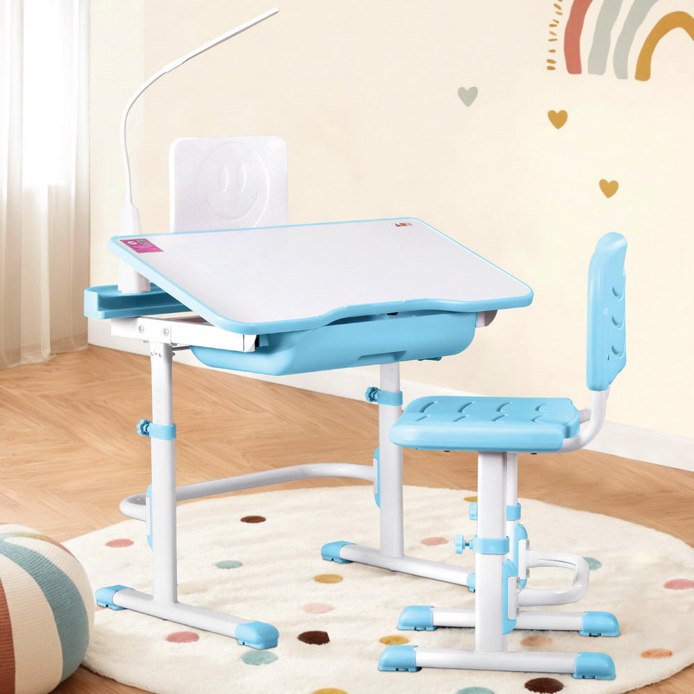 Keezi Kids Table and Chair Set Adjustable Study Desk w/ LED Lamp Reading Blue-6