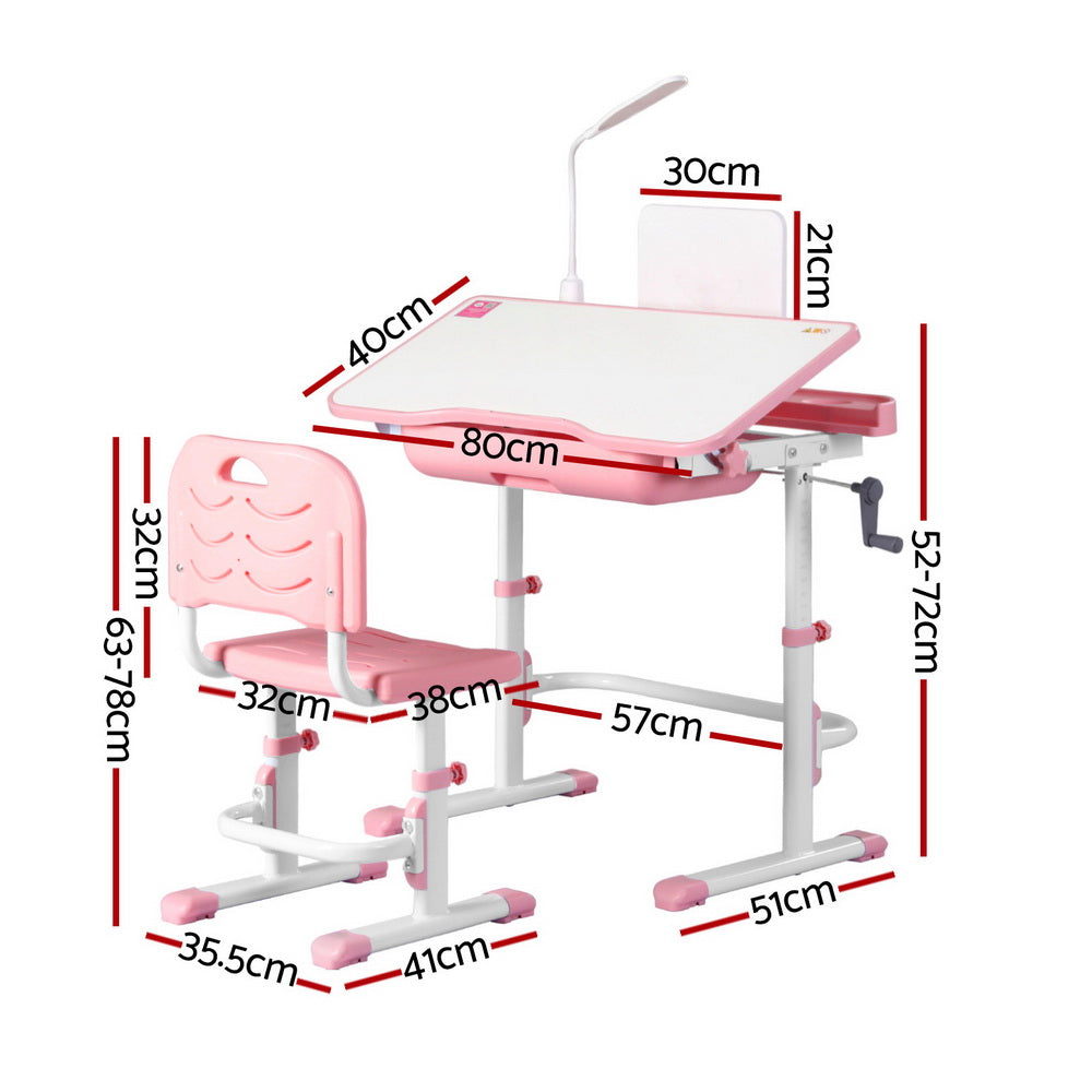Keezi Kids Table and Chair Set Adjustable Study Desk w/ LED Lamp Reading Pink-1
