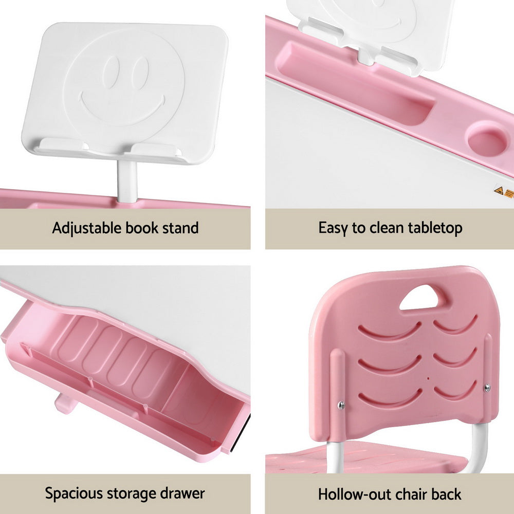 Keezi Kids Table and Chair Set Adjustable Study Desk w/ LED Lamp Reading Pink-5