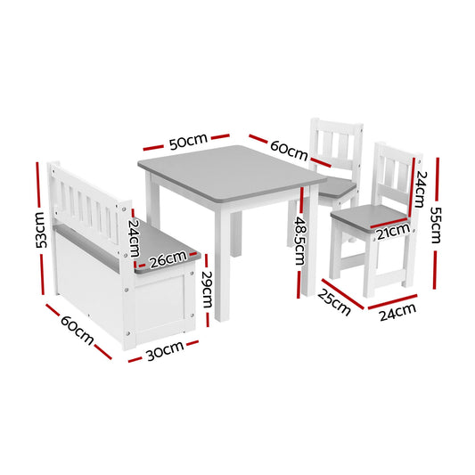 Keezi 2 in 1 Kids Table and Chair Set, Activity Table with Storage Bench and 2 Chairs for Reading, Drawing, Writing, Snack Time & Arts Crafts, 4 PCS Toddler Table and Chair Set, Grey-1