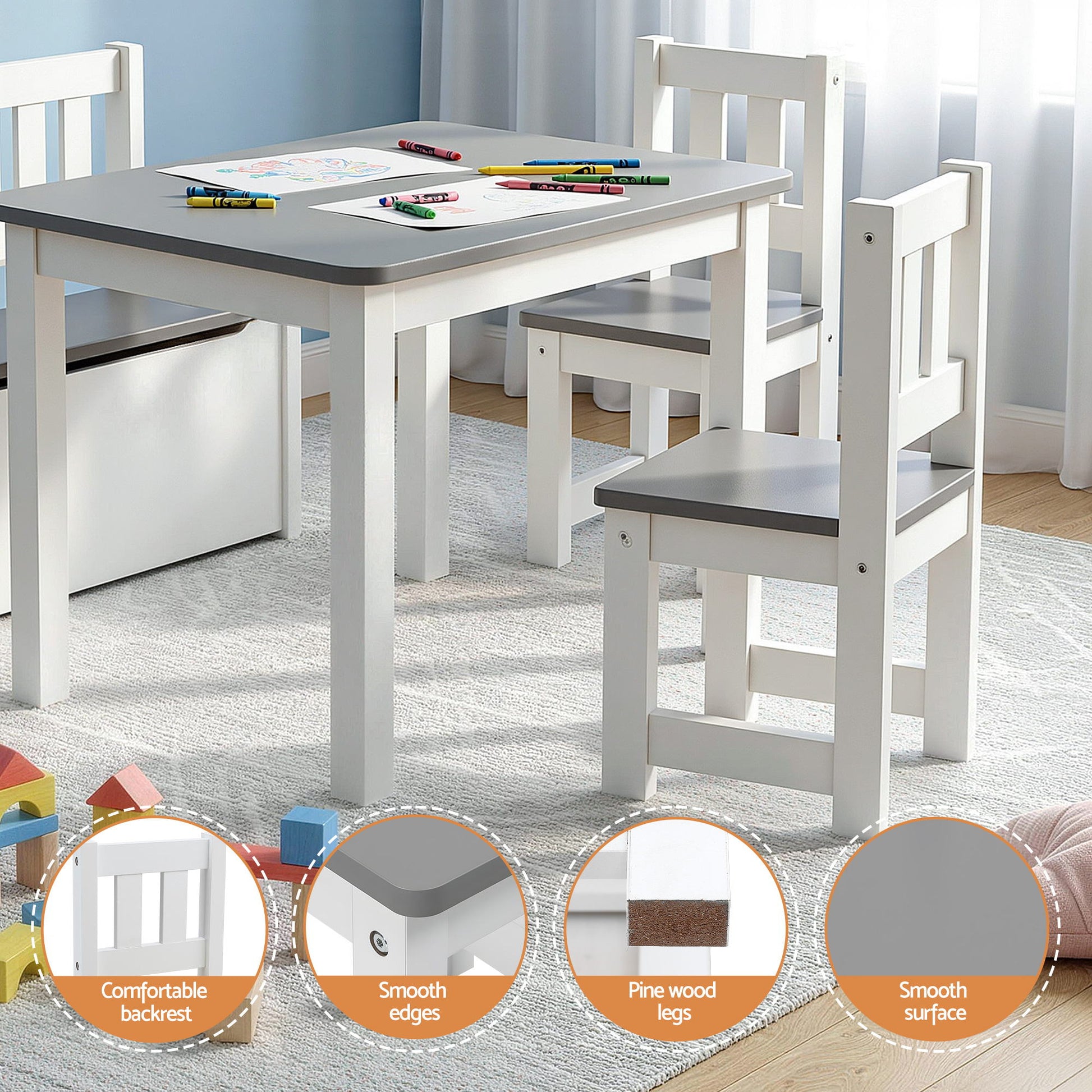 Keezi 2 in 1 Kids Table and Chair Set, Activity Table with Storage Bench and 2 Chairs for Reading, Drawing, Writing, Snack Time & Arts Crafts, 4 PCS Toddler Table and Chair Set, Grey-6