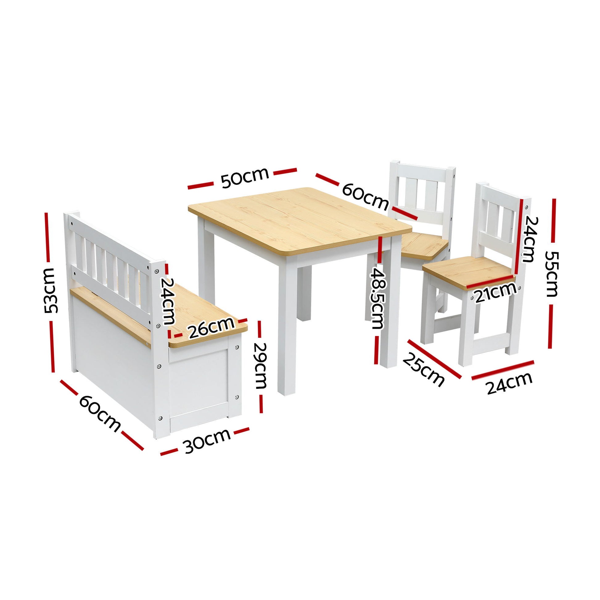 Keezi 2 in 1 Kids Table and Chair Set, Activity Table with Storage Bench and 2 Chairs for Reading, Drawing, Writing, Snack Time & Arts Crafts, 4 PCS Toddler Table and Chair Set, Natural-1