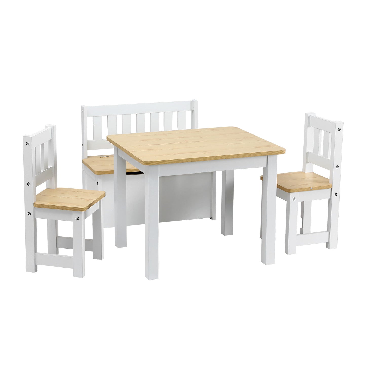 Keezi 2 in 1 Kids Table and Chair Set, Activity Table with Storage Bench and 2 Chairs for Reading, Drawing, Writing, Snack Time & Arts Crafts, 4 PCS Toddler Table and Chair Set, Natural-2