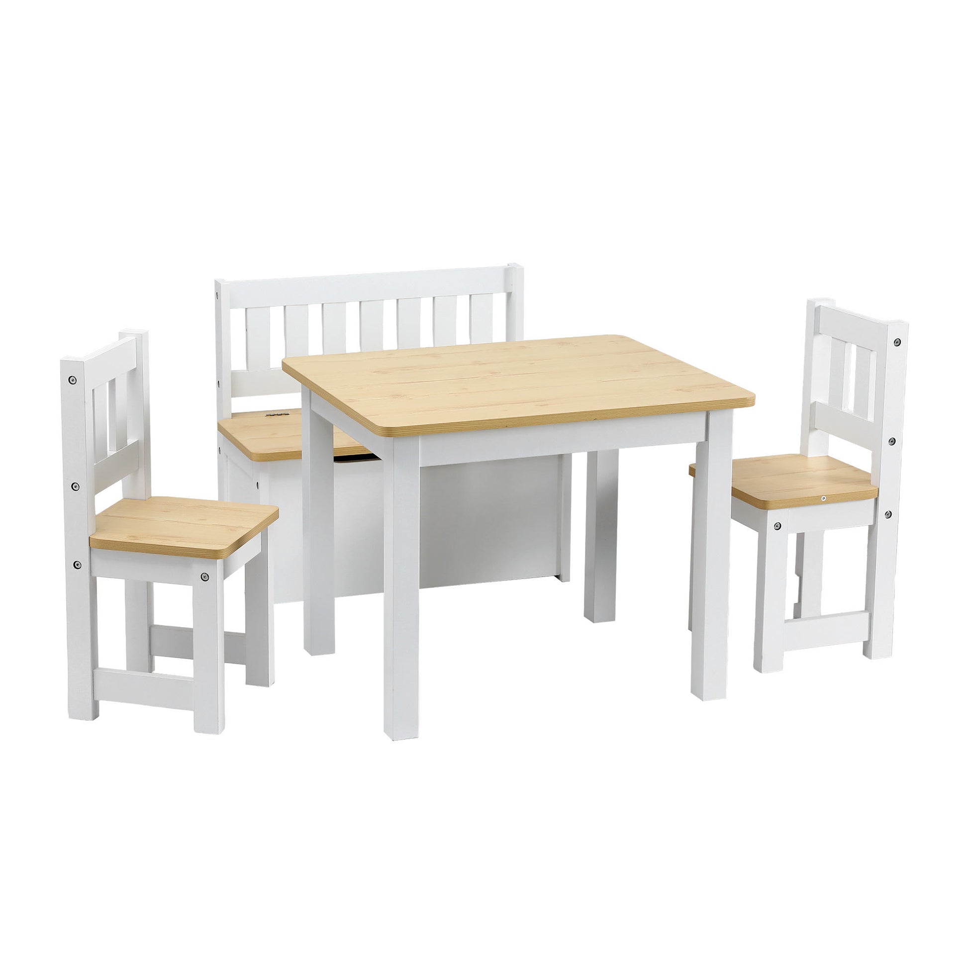 Keezi 2 in 1 Kids Table and Chair Set, Activity Table with Storage Bench and 2 Chairs for Reading, Drawing, Writing, Snack Time & Arts Crafts, 4 PCS Toddler Table and Chair Set, Natural-2