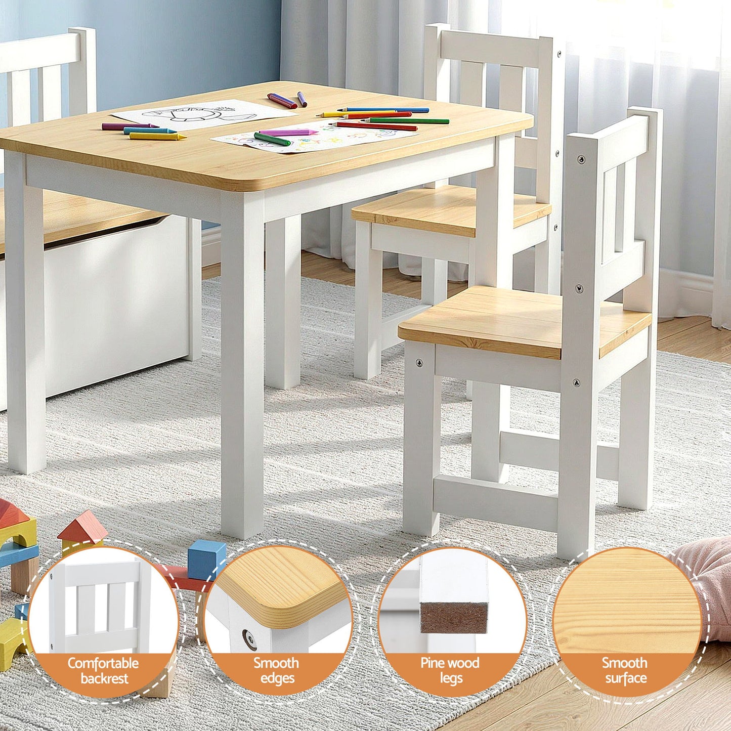 Keezi 2 in 1 Kids Table and Chair Set, Activity Table with Storage Bench and 2 Chairs for Reading, Drawing, Writing, Snack Time & Arts Crafts, 4 PCS Toddler Table and Chair Set, Natural-6