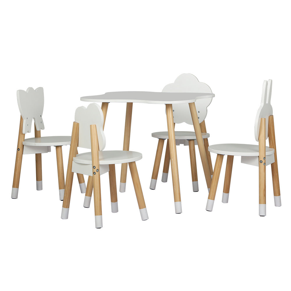 Keezi 5PCS Kids Table and Chairs Set Children Activity Study Play Desk White-0