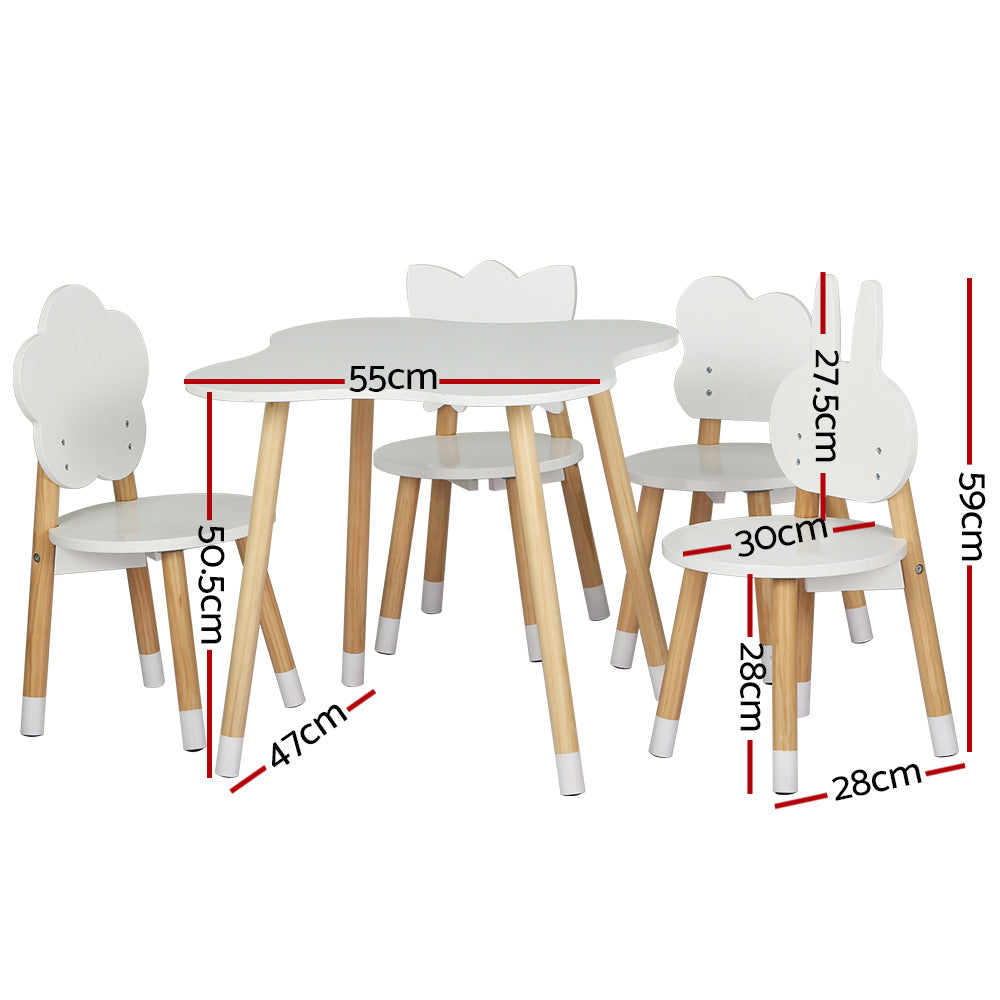 Keezi 5PCS Kids Table and Chairs Set Children Activity Study Play Desk White-1